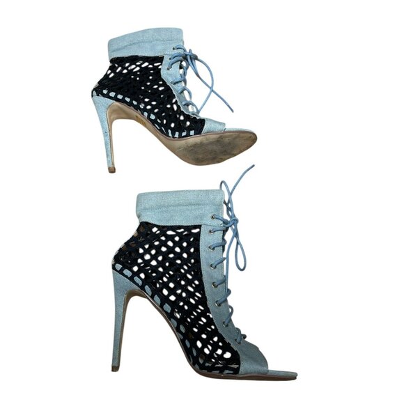 Cape Robbin Womens Light Blue Lace-Up Mesh Peep Toe Stiletto Heels Size 10M - Picture 12 of 15